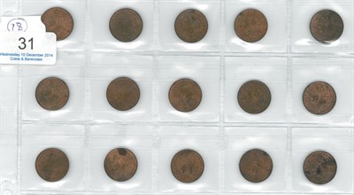 Lot 31 - George IV, 15 x Farthings all 1826 1st issue, laureate & draped bust; 11 have the same faint...