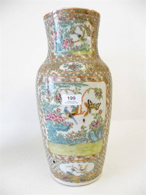 Lot 199 - A Chinese Porcelain Canton Decorated Vase, circa 1890, of fluted ovoid form with "pleated"...