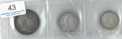 Lot 43 - Edward VII Crown 1902, edge nicks at 12 o'clock Fine+/AVF & florin 1910 contact marks AFine,...