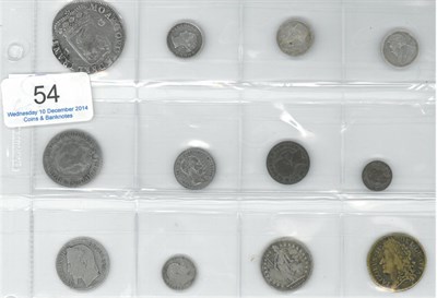 Lot 54 - 11 x Miscellaneous Foreign Silver Coins comprising: Netherlands (Overyssel) 1 gulden 1722, shield &