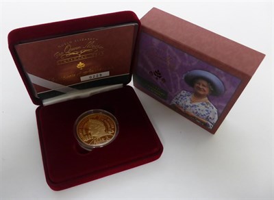 Lot 66 - Gold Proof £5 2000 'Queen Mother Centenary Year' with cert, in CofI, FDC