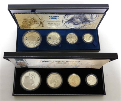 Lot 68 - South Africa, 2 x 'Wildlife Sterling Silver Proof Sets:' 2001 'African Buffalo,' & 2003 'The Rhino'