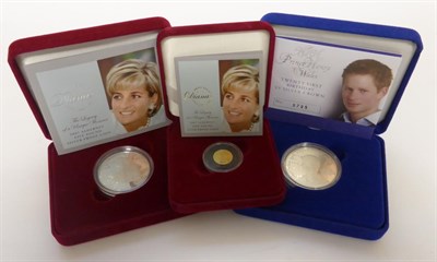 Lot 79 - Alderney, Gold £1 1997 'Princess Diana Memorial' 1.24g, 24ct gold, with cert, in CofI, FDC & 2 x