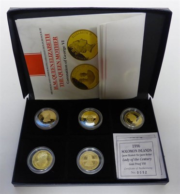 Lot 80 - 5 x Gold Coins in the 'Queen Mother, Lady of the Century' series, comprising: Jamaica 50...