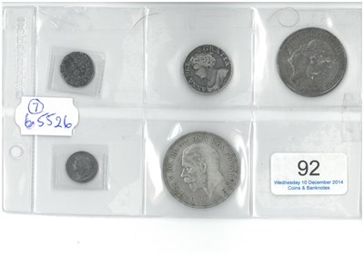 Lot 92 - 5 x Miscellaneous English Silver Coins comprising: Edward I penny London Mint, minor marks,...