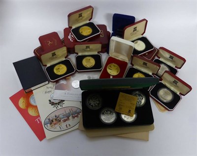 Lot 104 - Isle of Man, 9 x Sterling Silver Proof Crowns comprising: 1975 'Manx Cat', 1976 'USA...