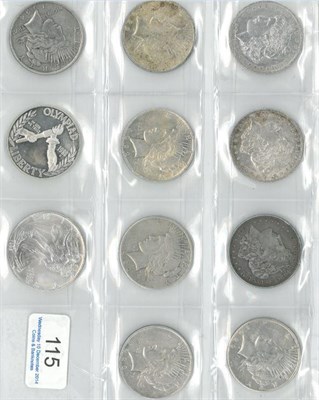 Lot 115 - USA, 11 x Silver Dollars: 1879 cleaned, 1887, 1921 (Morgan), 1922s(x2), 1922(x2), 1923D & 1924,...