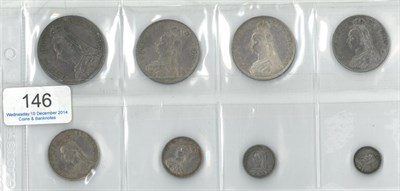 Lot 146 - Silver Year Set 1887JH comprising: crown, 2 x double florins (1887R & 1887A), halfcrown,...