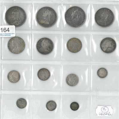 Lot 164 - Victoria, 15 x Miscellaneous Silver Coins comprising: 3 x crowns: 1890, 1893 regal year worn,...