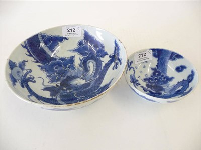 Lot 212 - A Chinese Blue and White Porcelain Dragon Bowl, Yongzheng (1723-1735), internally with a sky dragon