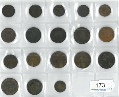 Lot 173 - 16 x Miscellaneous English Copper & Bronze Coins comprising: 5 x farthings: 1754 GFine or+,...