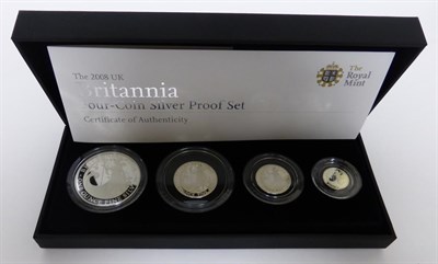 Lot 190 - Britannia 4-Coin Silver Proof Set 2008 comprising £2, £1, 50p & 20p, with cert, in CofI, FDC