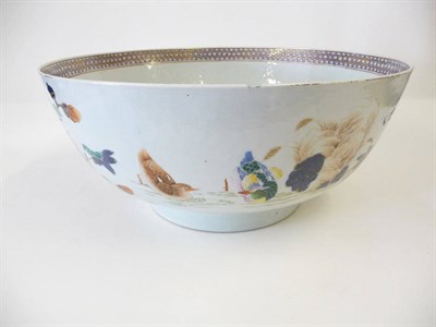 Lot 218 - A Chinese Famille Rose Export Porcelain Large Punch Bowl, circa 1750, internally centred by a...