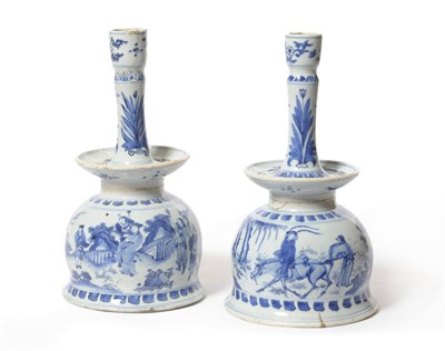 Lot 219 - A Matched Pair of Chinese Blue and White Porcelain Altar Candlesticks, Transitional, circa 1640, of