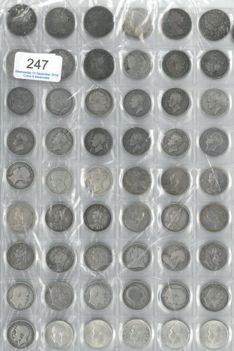 Lot 247 - A Collection of 63 x English Shillings comprising: 1697 surface marks/digs Poor, 1711(x4) all...