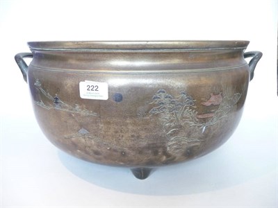 Lot 222 - A Japanese Bronze Tripod Cauldron, Meiji period (1868-1912), with concave moulded rim over a frieze