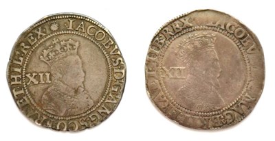 Lot 2 - James I, 2 x Shillings: (1) 1st coinage, 1st bust with square-cut beard, rev. EXVRGAT etc, MM...