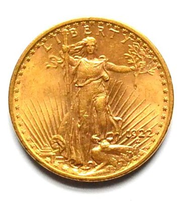 Lot 22 - USA Gold 20 Dollars 1922, Saint-Gaudens, 33.49g, .900 gold, contact marks, minor scuffs, AVF