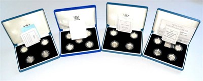 Lot 47 - 4 x Sets of Silver Proof £1 comprising: 4-coin piedfort set 1994-1997, 4-coin set 1999-2002,...