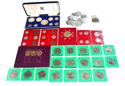 Lot 55 - Miscellaneous English & Foreign Coins including: proof set 1970, 34 x CuNi crowns: 1965(x15),...