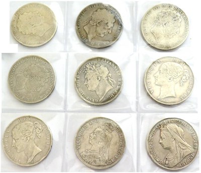 Lot 59 - 9 x Silver Crowns: 1819 LIX(x2), 1819 LX(x2), 1821 SECUNDO, 1844 VIII(x2) GFine or+ & AFine,...