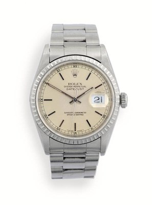 Lot 241 - A Stainless Steel Automatic Calendar Centre Seconds Wristwatch, signed Rolex, Oyster Perpetual,...