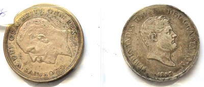 Lot 84 - Proof 'Wreath' Crown 1927, mottled tone EF & Kingdom of Naples silver 120 grana 1857, contact...