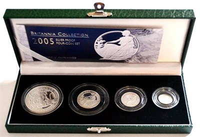 Lot 86 - Britannia 4-Coin Silver Proof Set 2005 comprising: £2, £1, 50p & 20p, with cert, in CofI,...