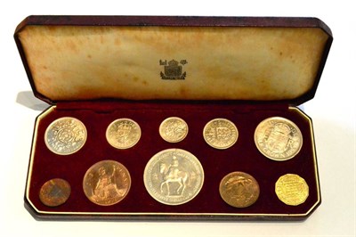 Lot 96 - Proof Set 1953, 10 coins farthing to crown, in maroon CofI (foxing inside lid), some light...