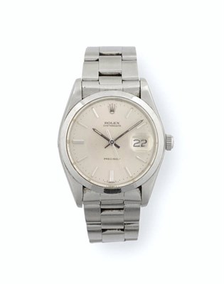 Lot 246 - A Stainless Steel Calendar Centre Seconds Wristwatch, signed Rolex, Oysterdate, Precision,...