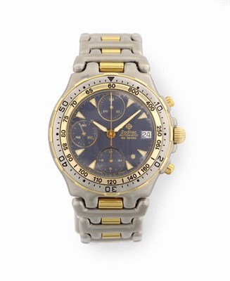 Lot 247 - A Steel and Gold Plated Automatic Calendar Chronograph Wristwatch, signed Zodiac, circa 1985,...