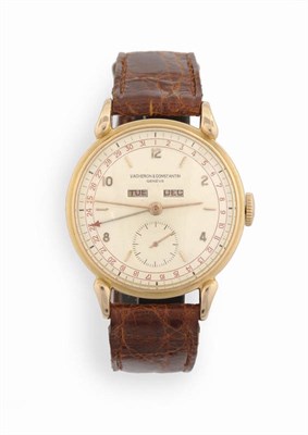 Lot 251 - A Fine and Rare 18ct Gold Triple Calendar Wristwatch, signed Vacheron & Constantin, Geneve,...