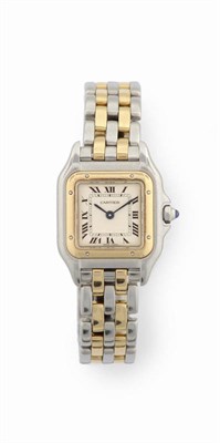 Lot 256 - A Lady's Steel and Gold Quartz Wristwatch, signed Cartier, model: Panthere, circa 1990, quartz...