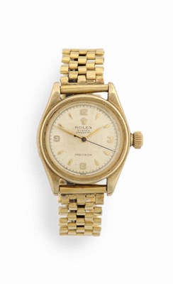 Lot 259 - A 9ct Gold Mid-Size Centre Seconds Wristwatch, signed Rolex Oyster, Speedking, Precision, Ref:2595