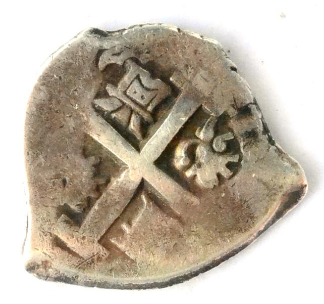Lot 46 - Peru, Silver 2 Reales 1732, Colonial Cob Coinage, 6.5g, Lima Mint, obv. cross of Jerusalem, lions &