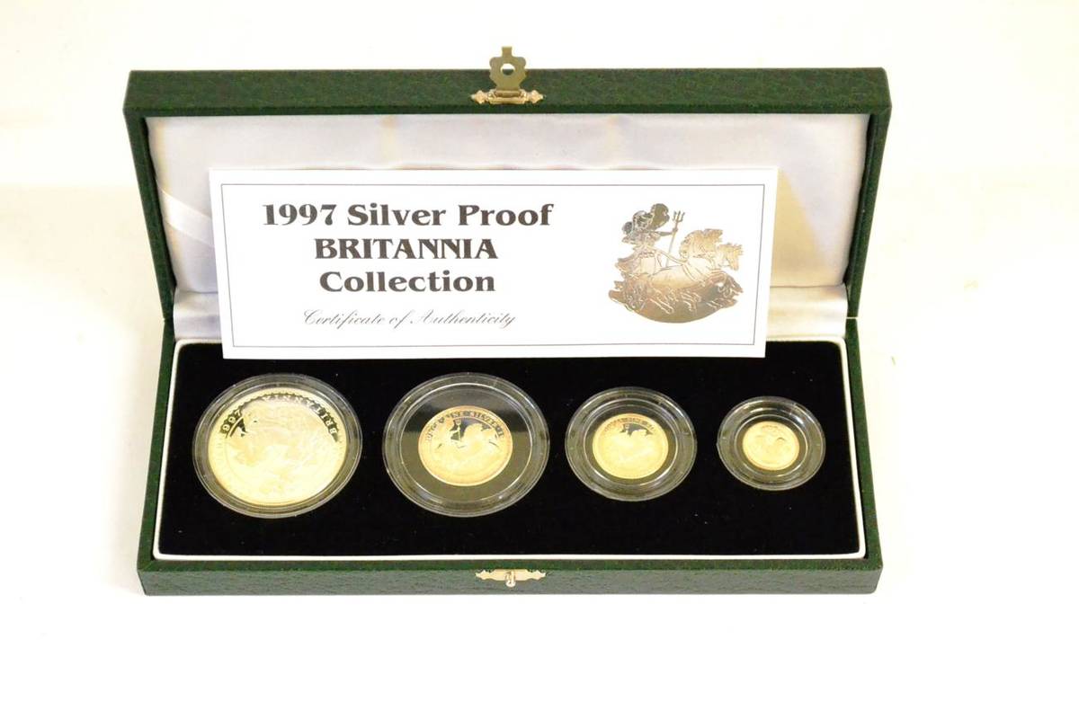 Lot 63 - Britannia 4-Coin Silver Proof Set 1997 comprising: £2, £1, 50p & 20p, in CofI, with cert, FDC