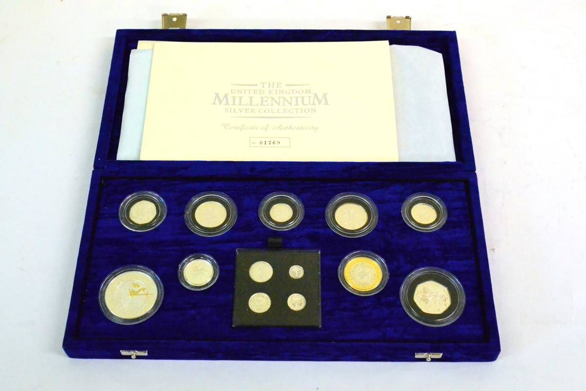 Lot 64 - Millennium Silver Collection 2000, 13 silver proof coins comprising: £5, £2, £1, 50p, 20p