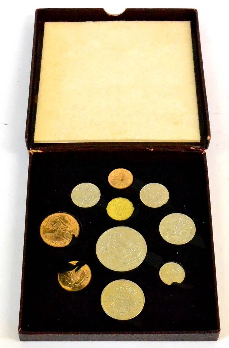 Lot 67 - Proof Set 1951, 10 coins crown to farthing, in maroon CofI, worn along hinge, light toning on...