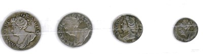 Lot 70 - Anne, Maundy Set 1709, 4d, 3d, 2d & 1d; 2d with uneven edge & bust profile double struck, minor...