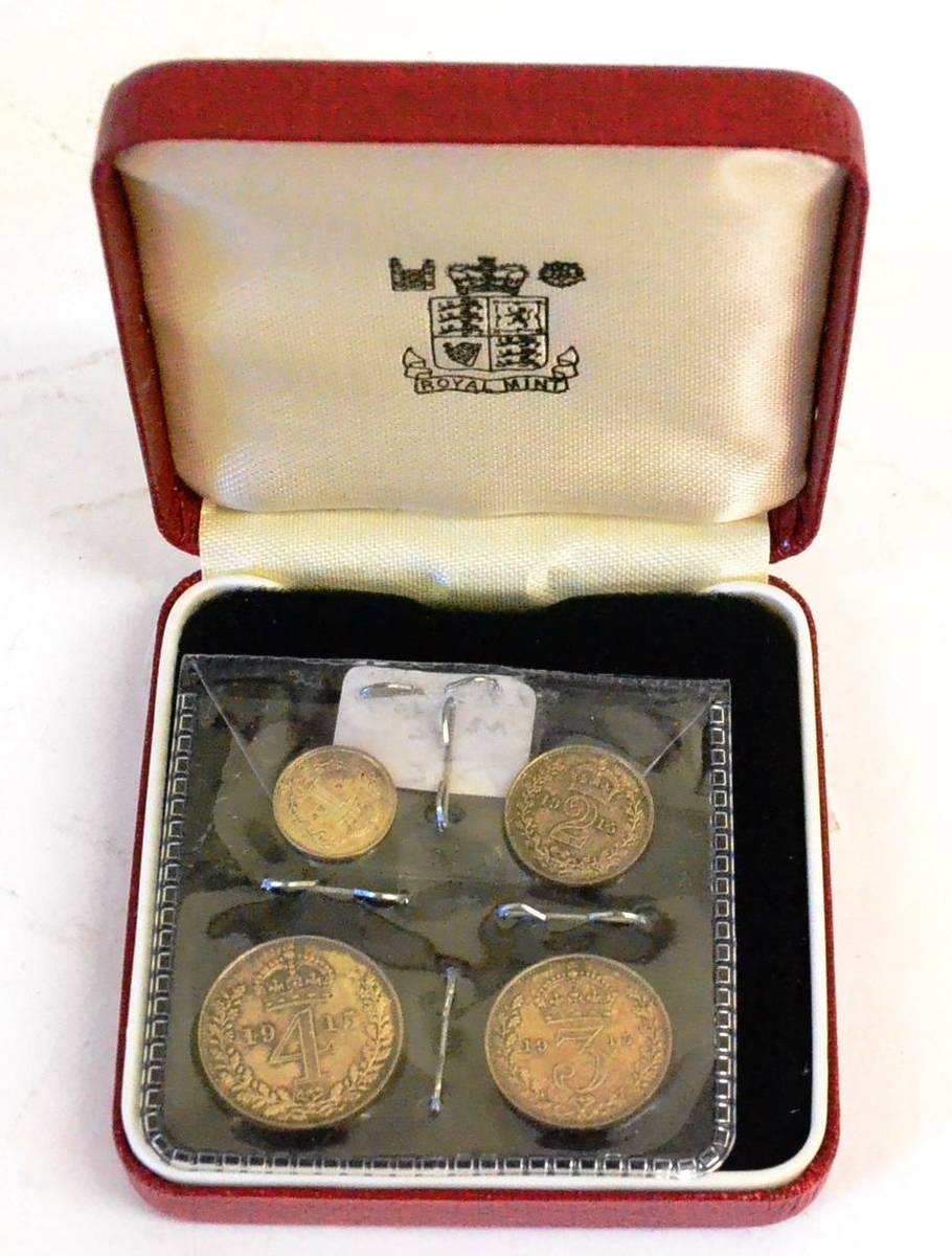Lot 83 - George V, Maundy Set 1915, 4d, 3d, 2d & 1d, GEF,  in a red leatherette RM case