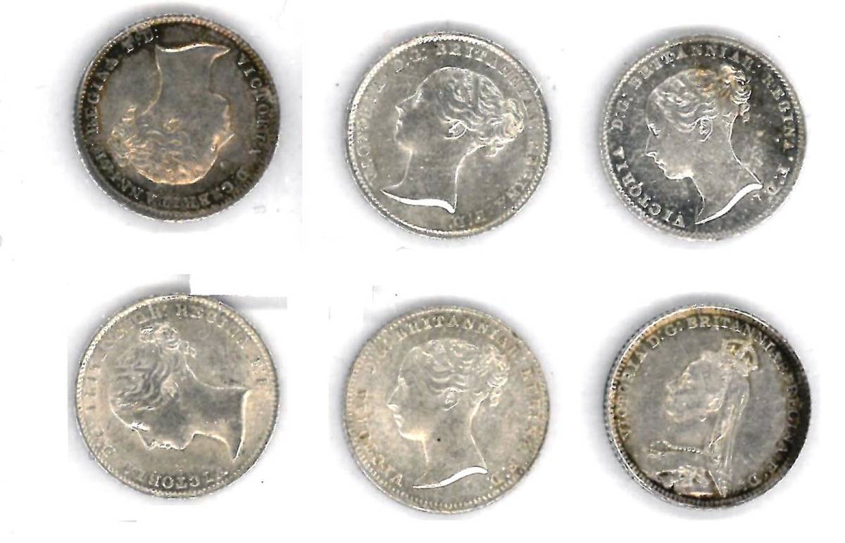 Lot 98 - Victoria, 6 x Silver Groats: 1840 die flaws both sides, 1842, 1846, 1849, 1855 & 1888, all with...