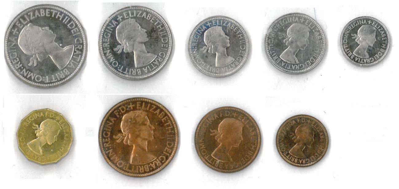 Lot 101 - Part Proof Set 1953, 9 coins farthing to halfcrown (crown missing); no CofI, carbon spots &...