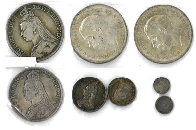 Lot 108 - 8 x English Silver Coins comprising: crown 1889 AFine, 2 x crowns 1935 minor marks GVF or+,...