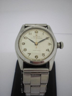 Lot 268 - A Stainless Steel Centre Seconds Wristwatch, signed Rolex, Oyster, Speedking, Precision, Ref: 4220