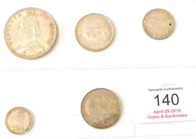 Lot 140 - Victoria, 4 x 1887 Jubilee Head Silver Coins: halfcrown, shilling, sixpence (withdrawn type) &...