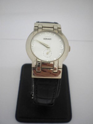 Lot 271 - A Lady's 18ct White Gold Quartz Wristwatch, signed Versace, circa 2003, quartz movement,...