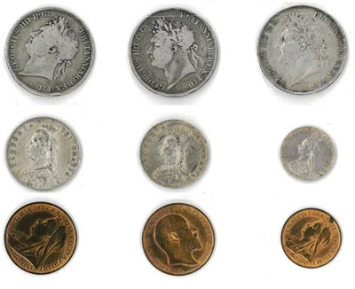 Lot 171 - Miscellaneous English Silver & Bronze Coins comprising: 3 x crowns, all 1821 SECUNDO, all with...