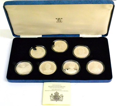 Lot 173 - Silver Proof Commemorative Crown Set 1980, 'Queen Mother's 80th Birthday' comprising 7 x...