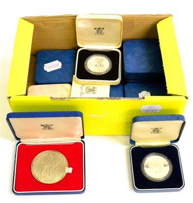 Lot 175 - 9 x UK Silver Proof Crowns: 1977 (no cert), 1980(x2) & 1981(x6, one with no cert), in CofI,...