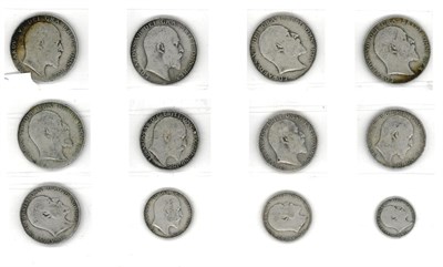 Lot 176 - Edward VII, 12 x Silver Coins comprising: 5 x halfcrowns: 1902, 1903, 1908 & 1909(x2), 4 x florins